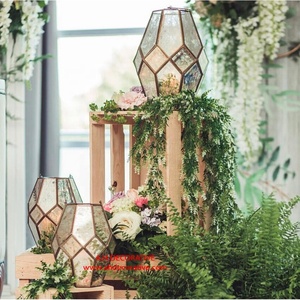 Octagonal Antique <b>White</b> Glass Lantern for Christmas Home Lighting Decoration Wedding Table Handmade Candle Light Glass Lantern - Product Image 3