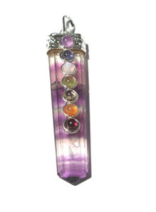 Pendentif en cristal Crayon plat Collier d'agate Arc-en-ciel Fluorite Pierre de guérison Pierre précieuse Alliage Matériau Pierre principale Quartz Vente en gros - Product Image 2