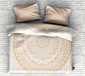 Ethnic <b>White</b> <b>Gold</b> Mandala Cotton Quilt Cover Golden Handmade Duvet Cover Tapestry for Home <b>Bedding</b> By Indian Consigners - Product Image 4