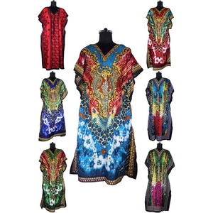 2025 indien en gros africain Bazin vêtements fête longue caftan robe main bloc imprimé caftan robe femmes porter nuit Maxi robe - Product Image 1