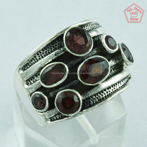 แหวนพลอยเงินสเตอร์ลิง925พร้อมหินโกเมนสีแดงเครื่องประดับช่วงเวลาพิเศษสำหรับงานแต่งงานงานวันครบรอบ - Product Image 2