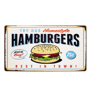 Alta calidad al por mayor más nuevo hamburguesas comida <span class=keywords><strong>Retro</strong></span> Vintage <span class=keywords><strong>Bar</strong></span> signos restaurante pared decoración estaño signos Vintage <span class=keywords><strong>Retro</strong></span> - Product Image 1