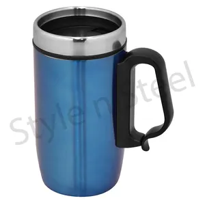 Cangkir kopi termos dinding ganda, Tumbler pendingin grosir Stainless Steel dengan pegangan plastik bentuk V terisolasi vakum dinding ganda