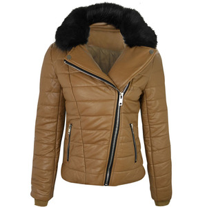 เสื้อแจ็คเก็ตวาร์ซิตี้สำหรับผู้หญิงไซส์ใหญ่ ฤดูหนาว หนังแกะเทียม หนังพัฟเฟอร์ ผ้ายีนส์ แขนปกติ สำหรับใส่กลางแจ้ง - Product Image 6