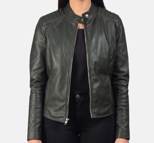 Veste de motard en cuir vert foncé pour femme fabriquée en cuir de vachette souple avec un design ajusté élégant pour la mode moderne - Product Image 6