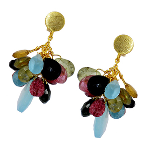 Pear <b>Drops</b> Multi Color Gemstone Stud Dangle <b>Earrings</b> 925 <b>Sterling</b> <b>Silver</b> Gold Plated Jewelry For Women.Wholesaler BY CASADEPLATA - Product Image 1