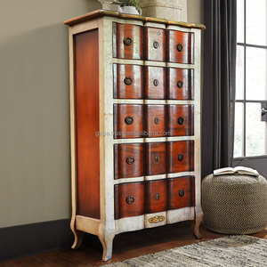 Commode à 5 tiroirs en bois massif de style français Armoire de salon en acajou avec 2 couleurs de tons pour un usage domestique - Product Image 1
