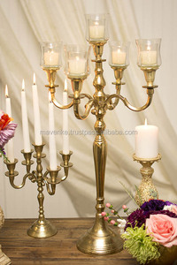 Unique Design 5 Arms Gold Color Candelabra With Glass Cup Metal <b>Tall</b> Candelabra Wedding Decorative Centerpieces - Product Image 3