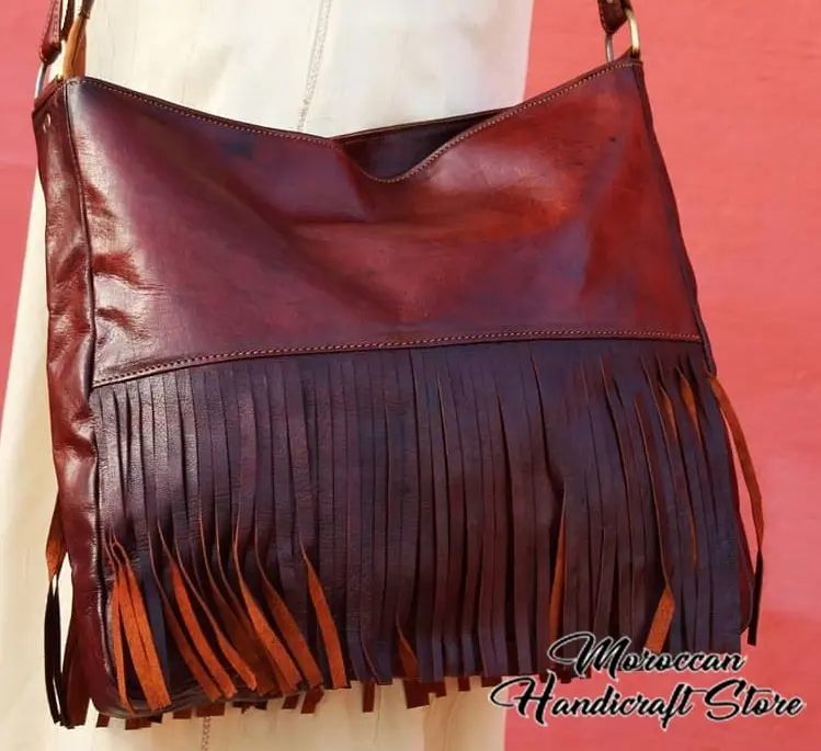Оптовая продажа, низкая цена, модная сумка-тоут, сумка через плечо с бахромой из Марокканской Натуральной Кожи, женская сумка