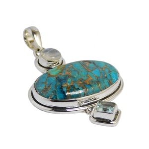 Nouvelle mode bleu cuivre Turquoise Multi pierres précieuses pendentif 925 bijoux en argent Sterling pendentifs - Product Image 1
