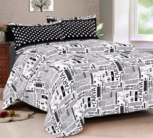 Linen Cotton <b>Black</b> House Presents Queen Printed Bed <b>Sheet</b> SATTINQUEEN16A - Product Image 1