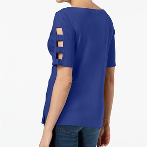 เสื้อยืดแขนสั้นผ้าคอตตอนปักเลื่อมหรูหราสำหรับผู้หญิงขนาดพิเศษเสื้อคอกลมสไตล์ลำลองปักลายเพชรแบบสั่งทำซักได้ - Product Image 4