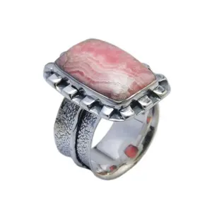 Fine Jewelry 925 Sterling Silver Cushion Rhodochrosite Stone Ring Handmade Silver Jewelry Rings
