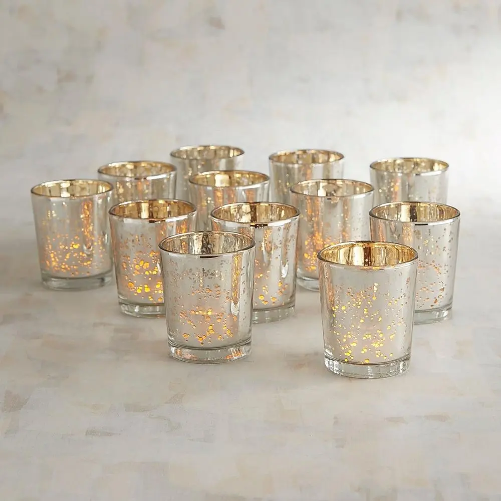 Silver Votive Candle Holders Speckled Mercury Silver Glass Candle Holder Bulk Ideal for Wedding Centerpieces & Home Decor