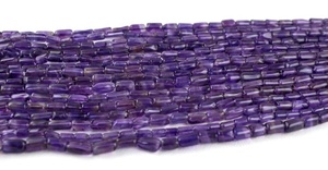 Cuentas de piedras preciosas de amatista azul Natural de 1 hebra de calidad AAA, forma de tubo suave para fabricación de joyas hechas a mano, venta al por mayor - Product Image 3