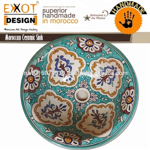 Lavabo en céramique marocaine 100% fait main, directement du fabricant, montage de robinet à trou unique pour hôtels - Product Image 5