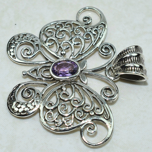 Pendientes de plata de ley 925 con amatista púrpura en forma de mariposa, joyería de plata de ley 925 - Product Image 3