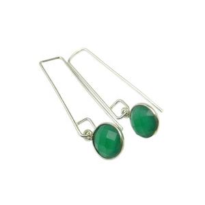 American Design S925 Solid Sterling <b>Silver</b> <b>Hoop</b> <b>Earrings</b> Natural Green Onyx Gemstone Manufacturer Of Fine Jewelry Manufacturer - Product Image 1