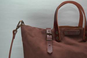 Bolsa de lona encerada/bolso de mano/con asas de cuero y cierres, Color chocolate-LHB 0031 - Product Image 4