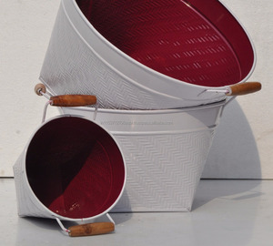 Macetas para decoración, macetas de jardín de Metal galvanizado con asas de madera para interior, exterior, hogar, oficina, Hotel - Product Image 3