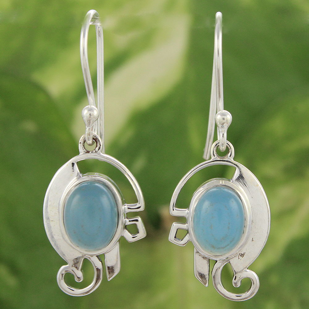 Do aqua calcedônia gemstone 925 sterling brinco de prata jóia de prata Indiana