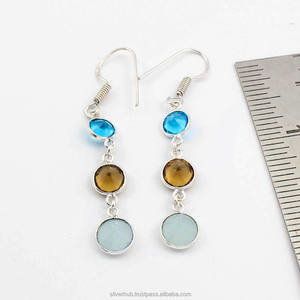 Wholesale 925 <b>Sterling</b> <b>Silver</b> <b>Drop</b> <b>Earrings</b> with Multi Gemstone Round Shape Dangle Jewelry for Women for Party or Gift - Product Image 1
