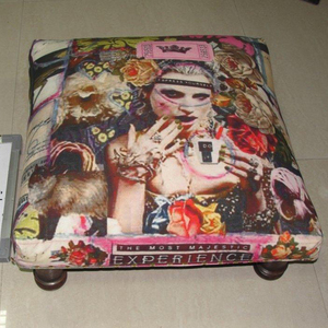 Fair Trade Printed Upholstered Footstool <b>Small</b> Ottoman Footrest <b>Stool</b> for Living Room Decor <b>Small</b> Upholstered Ottoman Printed - Product Image 2