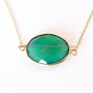 925 argent Sterling plaqué or lunette ensemble à facettes coupe AAA qualité vert Onyx pierre précieuse pendentif à breloque pour la fête - Product Image 1