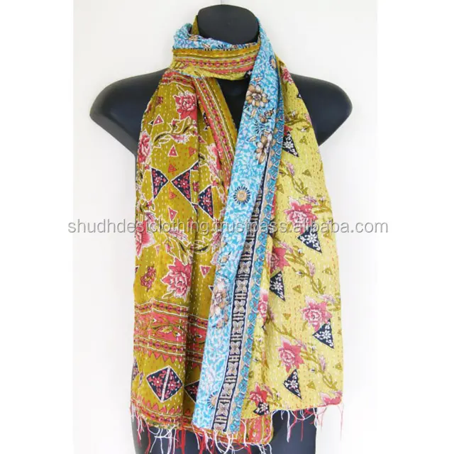 indian old vintage kantha hand embroidered cotton shawls/scarf/stoles