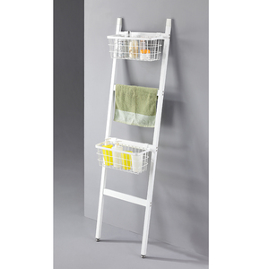 3-Tier Wall Leaning Towel Rack with Movable Hanging Wire Basket - Product Image 2