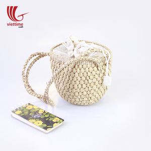 Bolsa de cubo de paja tejida con forro, bolsa de playa de jacinto de agua, venta al por mayor en Vietnam - Product Image 6