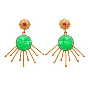 อัญมณีโอนิกซ์สีเขียวธรรมชาติฉูดฉาด925แข็งเงินสเตอร์ลิงเครื่องประดับอย่างดีต่างหูชุบทอง18K ต่างหูแฟชั่นแบบหยดน้ำราคาขายส่ง - Product Image 1