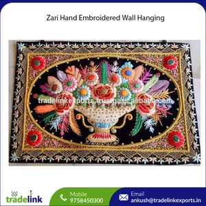 Zari แจกันดอกไม้ปักผนังลายด้วยอัญมณี Zari วัสดุผ้าปักด้วยมือตกแต่งบ้านที่หรูหรา - Product Image 5
