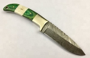 Couteau de skinner en os de chameau lame en acier damas feuille de dollar vert laiton MH.61 couteaux de chasse en bois industriels personnalisés OEM en acier inoxydable - Product Image 3