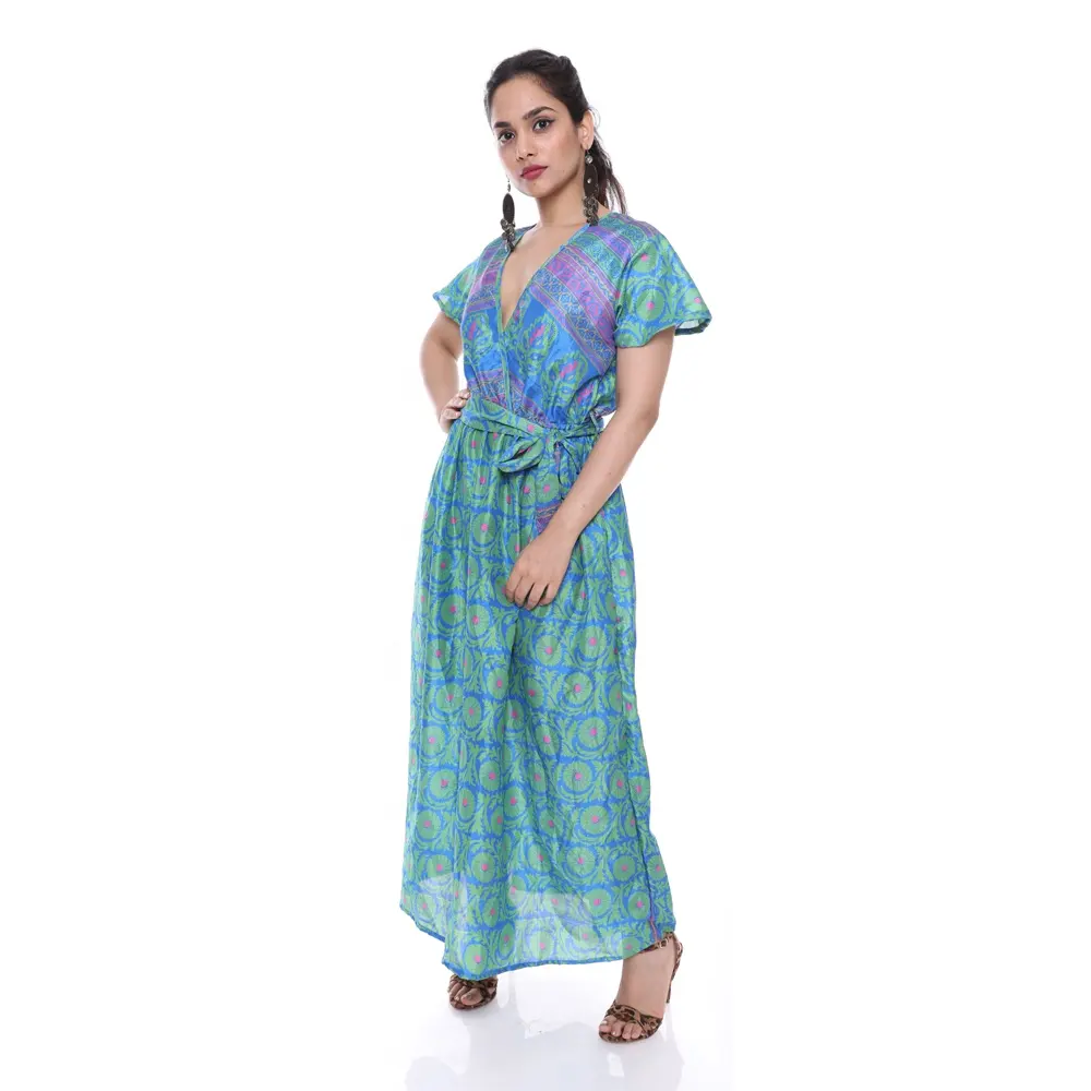 Wholesaler Premium Quality Long Sleeve Maxi Length Art Silk Dress Women Satin Silk Dress