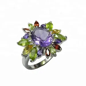 Alta calidad 925 plata esterlina amatista Multi piedra preciosa anillo amor escritura eternidad Vermeil anillos mayorista - Product Image 1