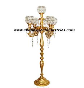 Candelabro Glam brillante de cristal dorado en relieve antiguo para centro de mesa de boda candelabro de cuenco decorado - Product Image 6