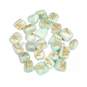 Amazonite Rune <b>Set</b>-Carved Engraved Gemstone Feng Shui Art & Collectible From Rozrin <b>Crystals</b> - Product Image 1