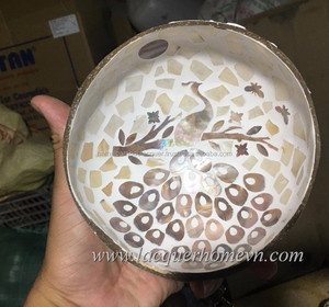 Peacock Image Design Mother of Pearl Coconut Shell Bowl, Handicraft Bowl from Vietnam - Product Image 1