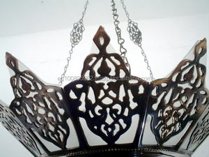 Lustre oriental marocain BR227 de grande taille, avec des lumières pendantes en verre teinté - Product Image 3