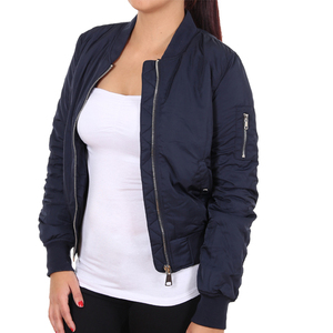Venta al por mayor de chaqueta de bombardero de satén azul marino para las señoras transpirable chica diseño cremallera flores decoración nylon forro producto terminado - Product Image 1