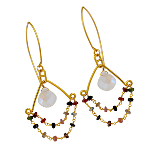 Rainbow Moonstone Tourmaline Gemstone Hoop <b>Dangle</b> <b>Earrings</b> 925 <b>Sterling</b> <b>Silver</b> Gold Plated Jewelry Fashionable <b>Earring</b> For Women - Product Image 2