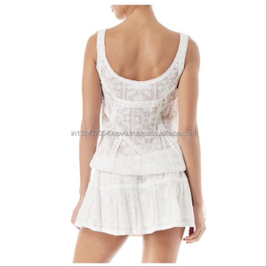 Robe de plage brodée traditionnelle en dentelle pour femme, cordon de serrage, tenue courte crocheté à la taille, tunique de styliste, 1 pièce - Product Image 5