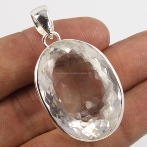 Natural CRYSTAL QUARTZ Gemstone 925 Solid Sterling Silver Handmade Jewellery Solitaire Bezel Setting Pendant NEW - Product Image 1