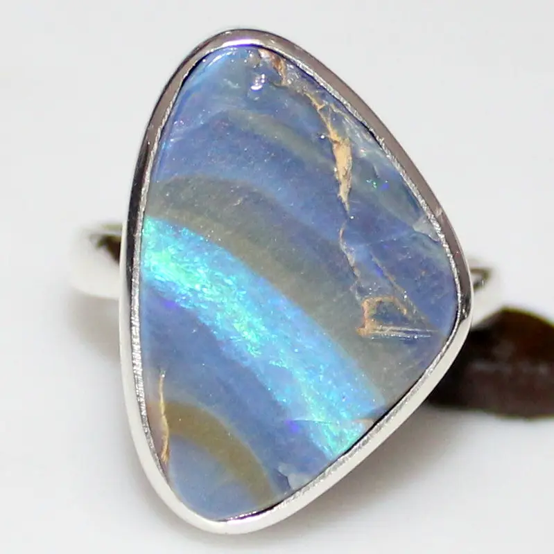 Natural boulder opal gemstone 925 sterling silver designer handcraft bezel set ring From Indian Supplier And Manufacturer