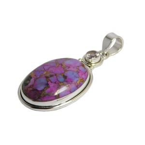 925 Sterling Silver Emerald Cut Turquoise Améthyste Multi-Gemstone Vintage Plaqué Or Unisexe Pendentif Fournisseur Direct - Product Image 1