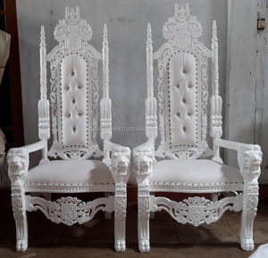 เก้าอี้หนังไม้มะฮอกกานีโบราณแบบหรูหราหลังสูงเก้าอี้แต่งงานหัวสิงโตแกะสลักบัลลังก์เฟอร์นิเจอร์บ้านโบราณสำหรับโรงแรม - Product Image 4