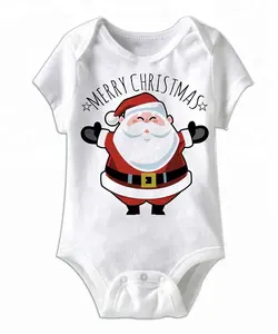 Body infantil de algodão orgânico de manga curta, roupas estampadas personalizadas para bebês, branco e gráfico de natal, macacão de verão