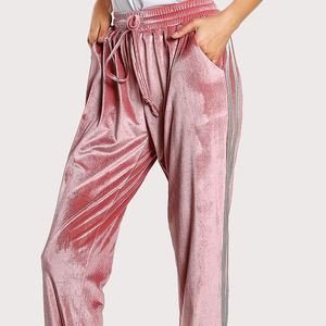 Pantalon décontracté d'été pour femme, 100% coton velours, respirant, écologique, à devant plat, jogging, bande latérale, style streetwear - Product Image 5