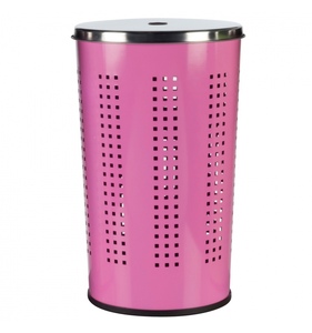 Metal Pink Powder Coated Round Metal <b>Laundry</b> Bin Factory Direct for <b>Storage</b> and Washing - Product Image 1